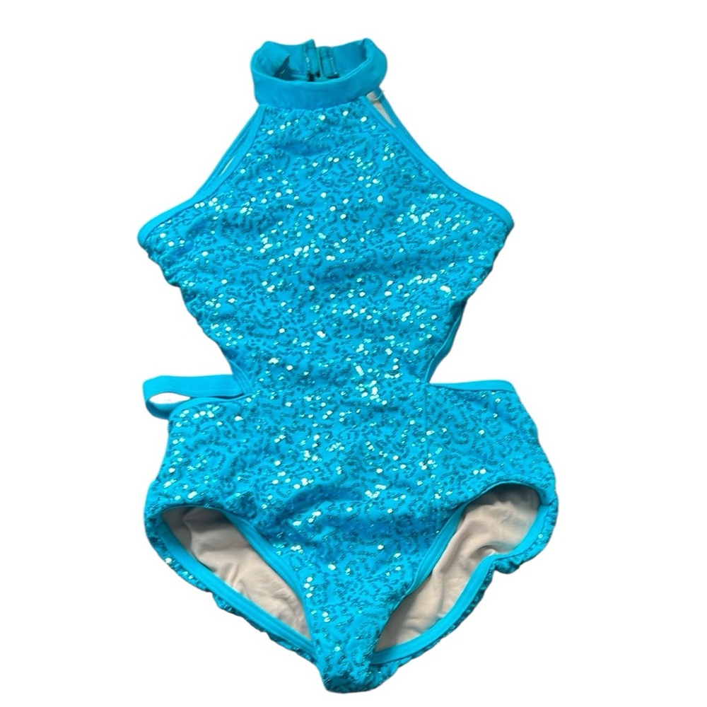 Balera Turquoise Sequin Halter Swimsuit ideal for costume